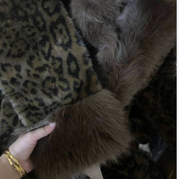 Leopard Pattern Faux Fur Belted Coat Brown - Picture 14 of 14